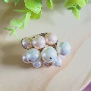 Pale Pink and White Pearl Cluster Ring